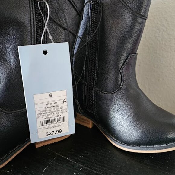 Cat & Jack Cowgirl Black Boots- Sparkly Pink stars - Picture 2 of 4